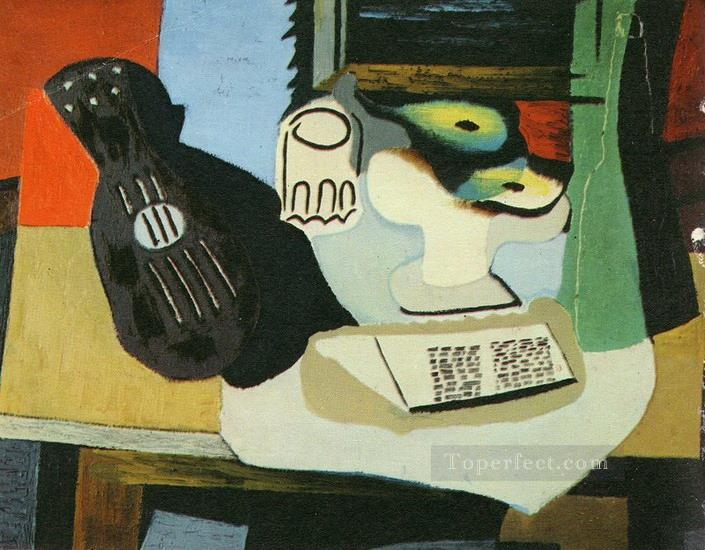 Guitare verre et compotier con frutas 1924 Cubismo Pintura al óleo
